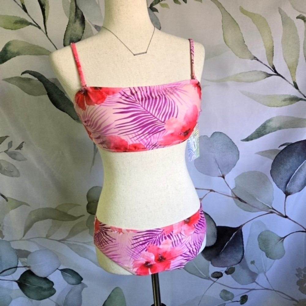 YMI | Bandeau Bikini in Purple Palms Print Sz M